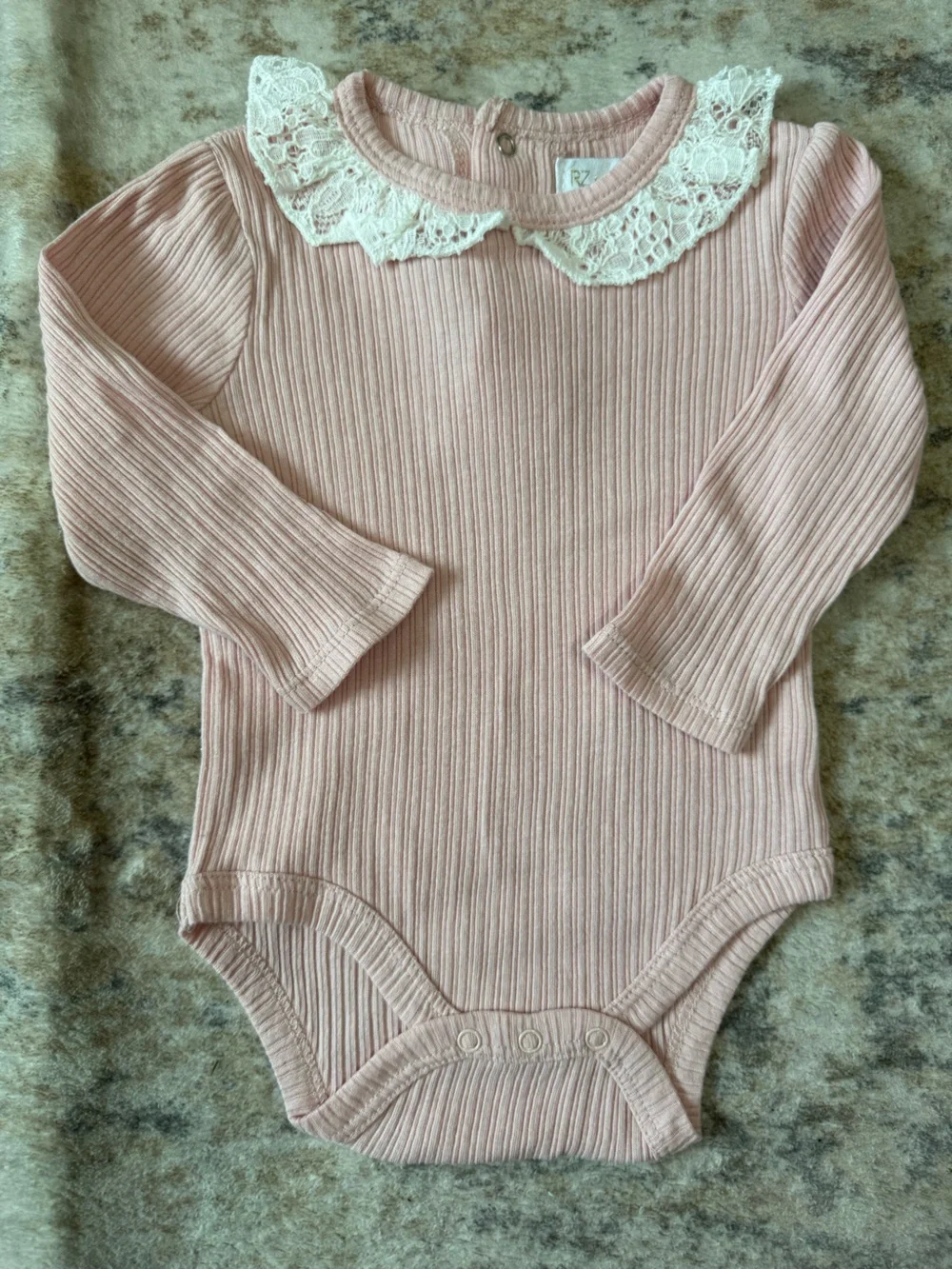Rachel Zoe Light Pink Ribbed Long-Sleeve Bodysuit with Lace Collar